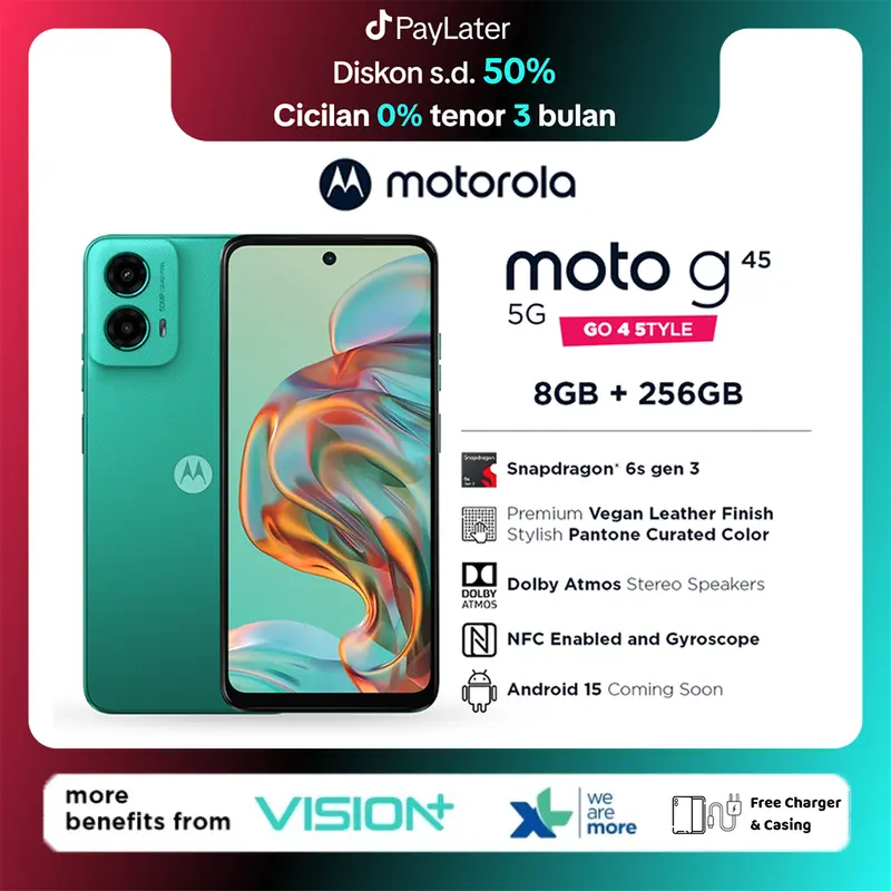 Motorola G45 5G 8+8/256GB - Up to 16GB Extended RAM - Snapdragon 6s Gen 3 - 6.5 inch Screen Size - Gorilla Glass 3 - 120Hz - 50MP Main Camera - 5000mAh - NFC - Dolby Atmos Stereo Speaker 0
