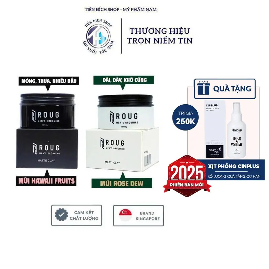 Sáp vuốt tóc Roug Men's Grooming Matte Clay 90gr màu đen , Matt Clay 90gr màu trắng Singapore chính hãng + Gôm Butterfly 150ml hoặc Bọt tạo kiểu tóc Butterfly Shadow 80ml | Tặng Theo Phân Loại Nam Nữ Women Chăm Sóc Tóc Dưỡng Tóc