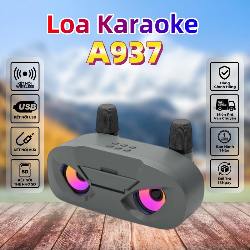 Loa Karaoke Bluetooth A937 Di Động Nghe Nhạc Xách Tay kèm 2 Micro không dây, Loa ngoài trời, Loa gia đình, Máy hát karaoke