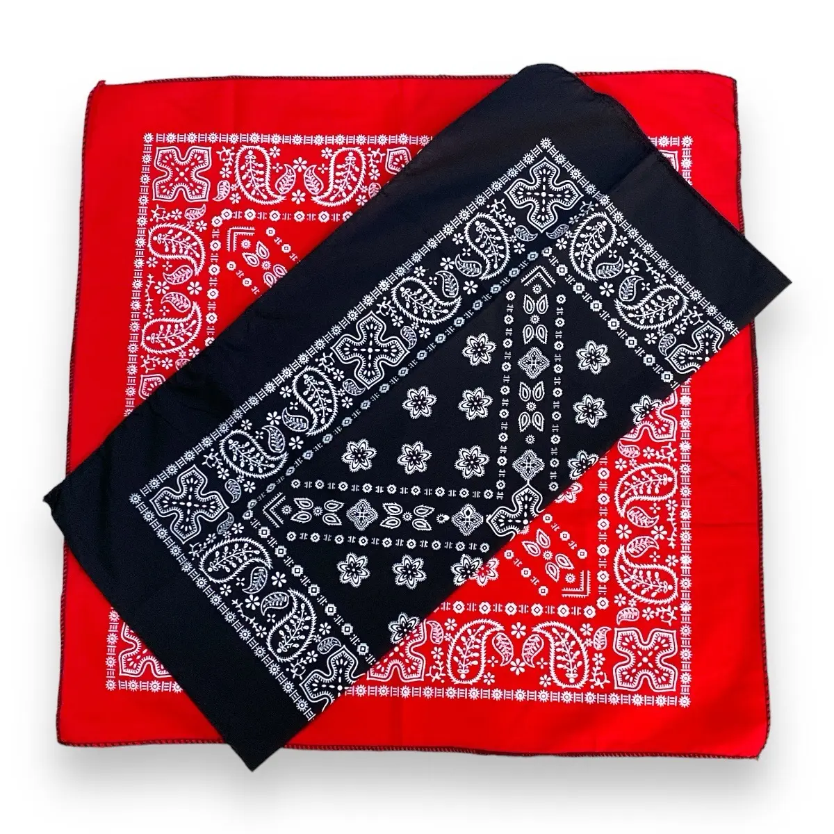 Bandana Slayer Motif Paisley Ukuran 45x45cm Bahan Poly Tidak Kain/Katun Hitam Syal Merah selendang