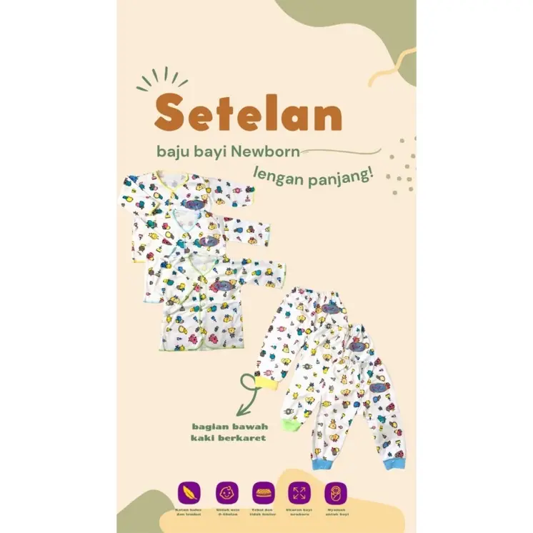Setelan Baju Bayi Unisex (0-6 Bulan) Set Baju Panjang PAMPOLINA Setelan Baju Panjang+ Celana Panjang Bayi / Setelan Baju Bayi/ Baru lahir Cewek Katun