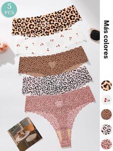 Paquete de 5 tangas sin costuras para mujer, diseño sexy hueco en forma de corazón, elásticos y ligeros, ideales para uso diario en todas las estaciones.