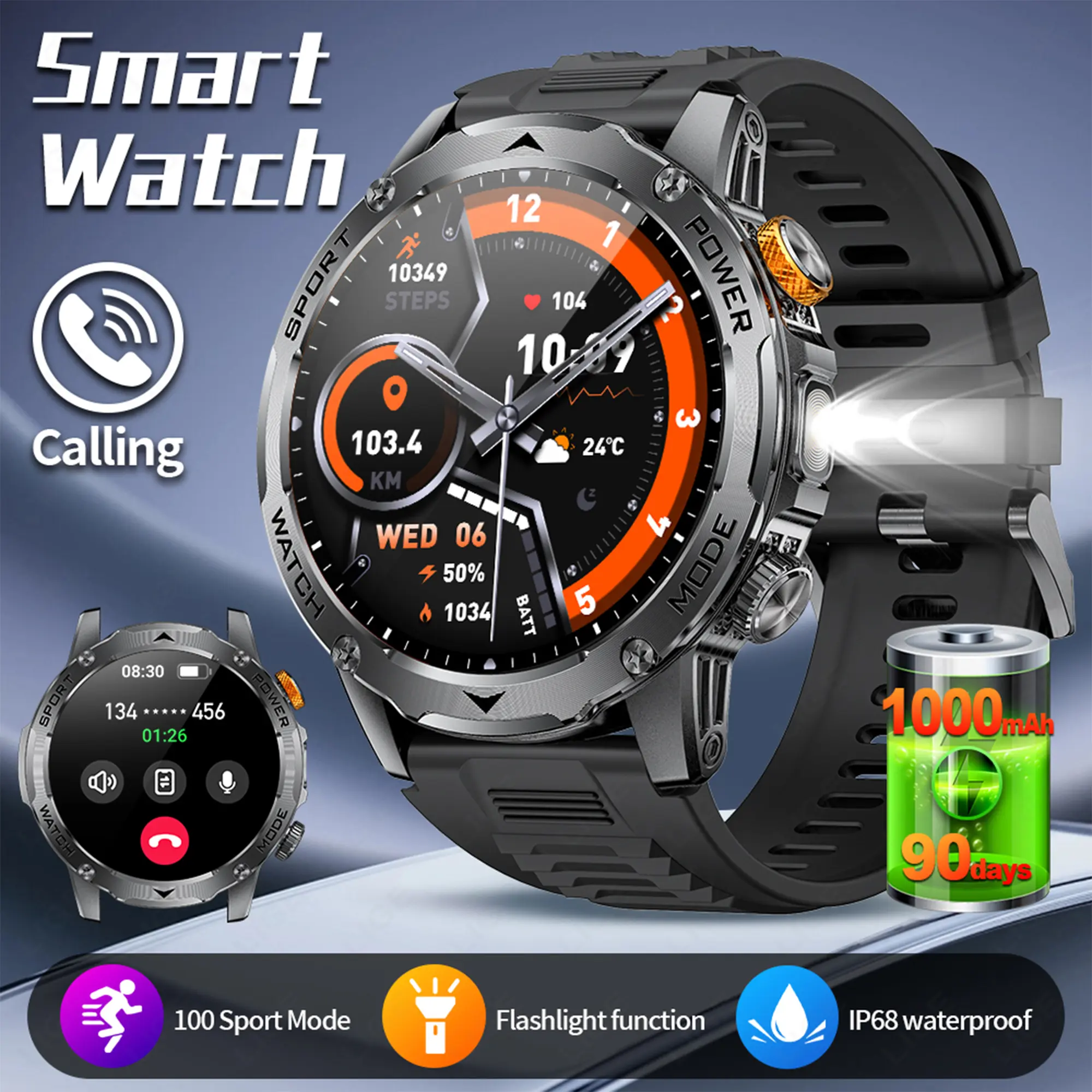 LIGE   SmartWatch   1000mAh Baterai Super Kapasitas Jam Tangan Pintar Pria 1.7-inch Layar Besar Panggilan Bluetooth Tahan Air Olahraga SmartWatch