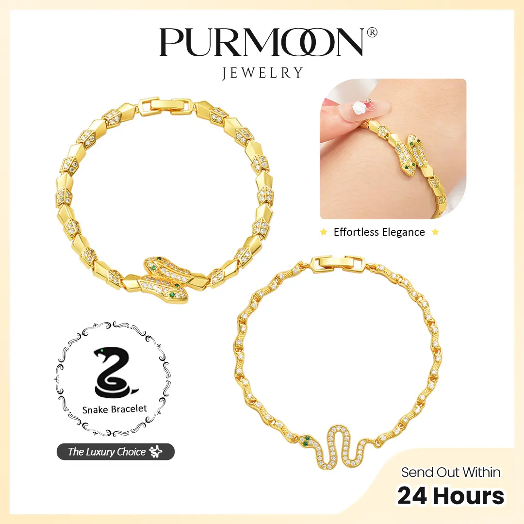 Purmoon Snake Shaped Bracelets For Women Birthday Anniversary Gift For Her Cubic Zirconia Bangle C119 C120