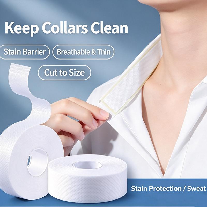 1 cuộn miếng dán cổ tự dính loại 8 mét, dùng một lần; miếng dán chống bẩn cho mũ; miếng dán lót bên trong; miếng dán hút mồ hôi cho vành mũ