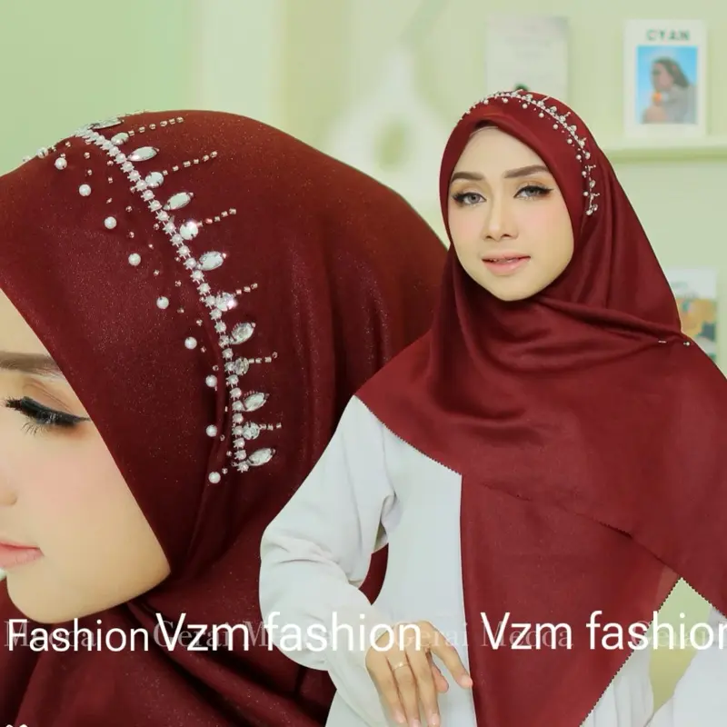 Hijab Segi Empat Payet Mahkota Matt Shinar Glamour