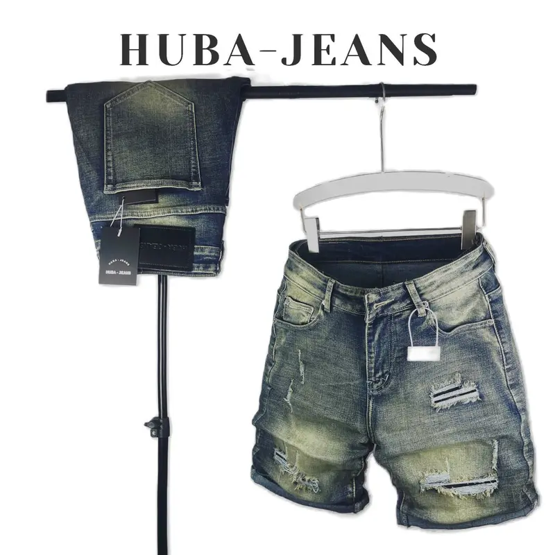 HUBA-JEANS (có BIGSIZE)Quần jean nam sọt wash Menswear Pants Denim quầntàntật quần purple quần biker quần icon thông thường khóa kéo có thể giặt máy khóa kéo Kem 1
