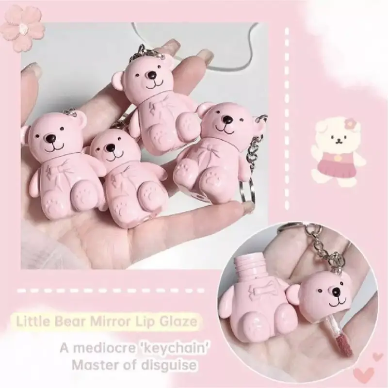 HOLD MORNING Keychain Lipstick Pink Bear Matte Lip Cream Lip Glaze Gantungan Kunci Lipstik - XX273 1