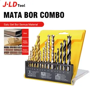 JLD Mata Bor Kombinasi 16Pcs Multi-Purpose Drill Bit Set Mata Bor Spiral Twist Drill Lapisan Titanium untuk Kayu Besi Tembok Beton HSS Set Mata Bor Logam Presisi Tinggi
