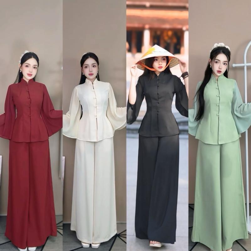 Bộ lam tay phối voan + quần suông rộng. Tk Ngọc Dung Store