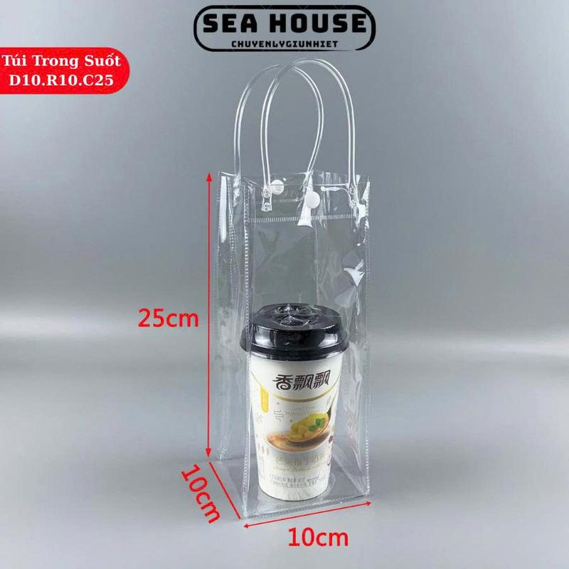  Combo 3 Túi trong suốt đựng bình nước ly giữ nhiệt có nút nhựa có quai tiện lợi 