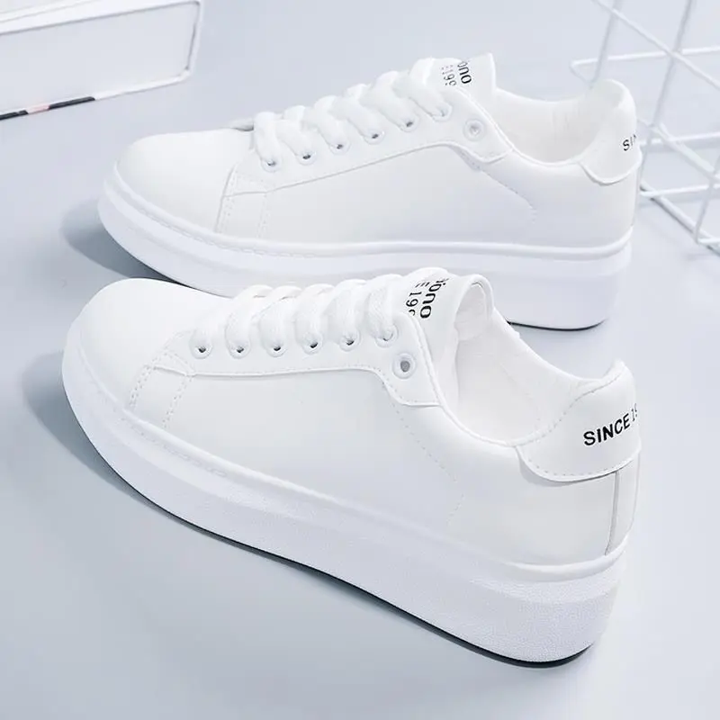 Kasut Wanita, Putih, Koleksi Musim Bunga dan Musim Panas, Serba guna, Sneakers Rata Bernafas, Kasut Platform Pelajar Kasual, Bergaya, 2024 Ketibaan Baru