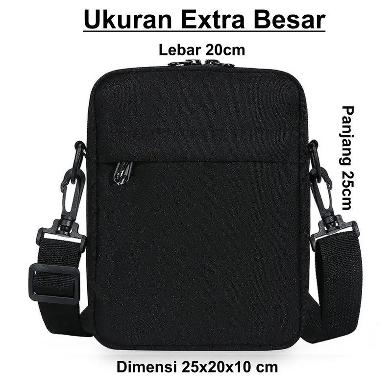 Tas Selempang Pria AS012EB Ukuran Besar Kpop Style Hitam Slingbag Crossbody Minimalis Cowok Halus 2