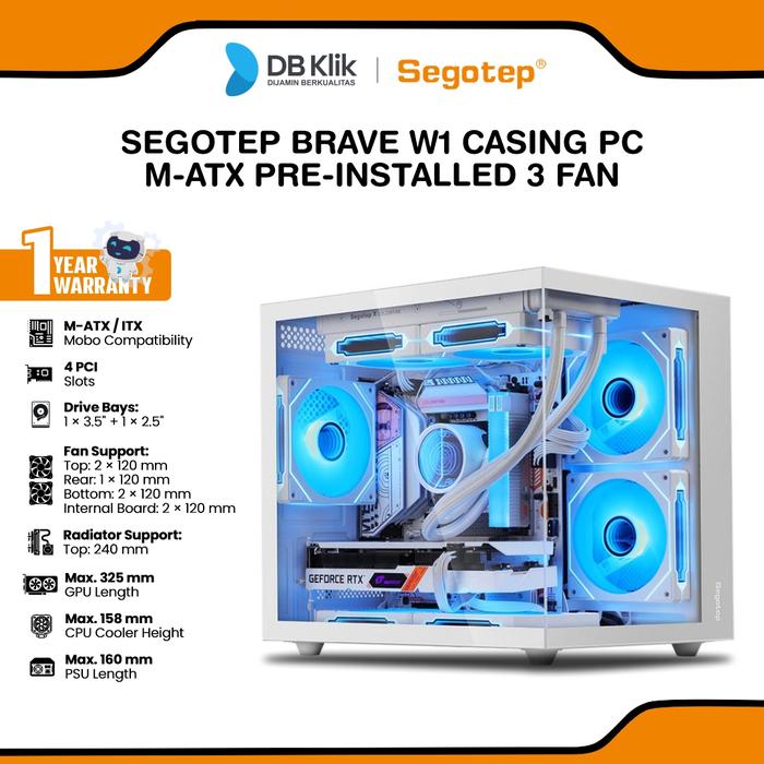 Gambar SEGOTEP BRAVE W1 Casing PC M-ATX Pre-Installed 3 Fan - White dari DBKlik Indonesia Kota Denpasar Tokopedia