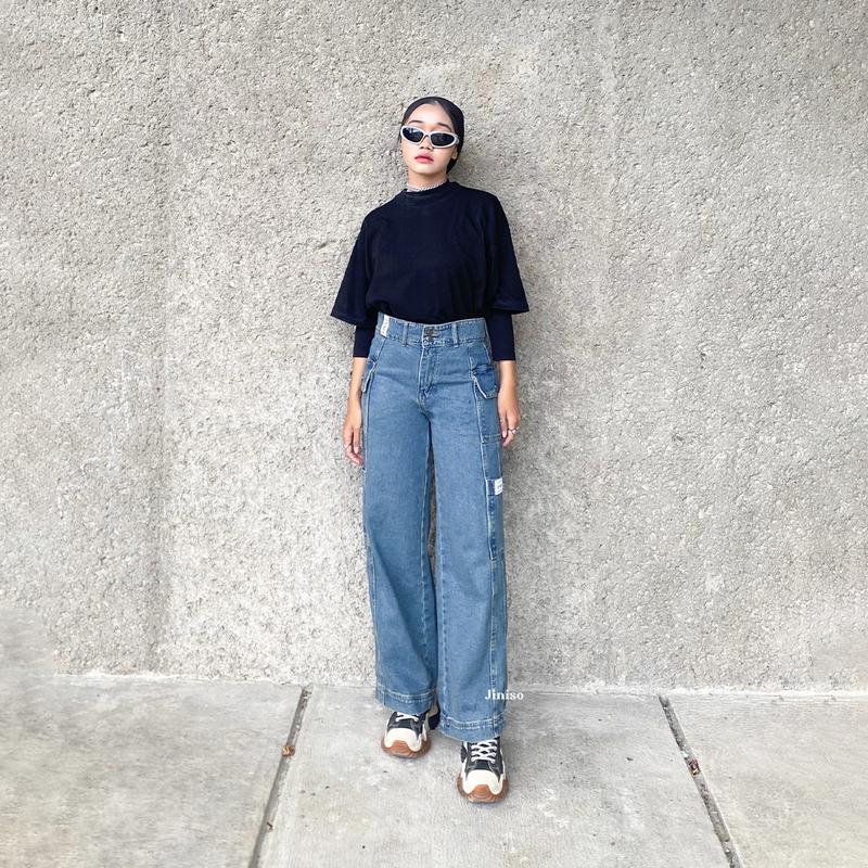 HANDS UP - JINISO Cargo Baggy Celana Jeans Wanita Highwaist 4