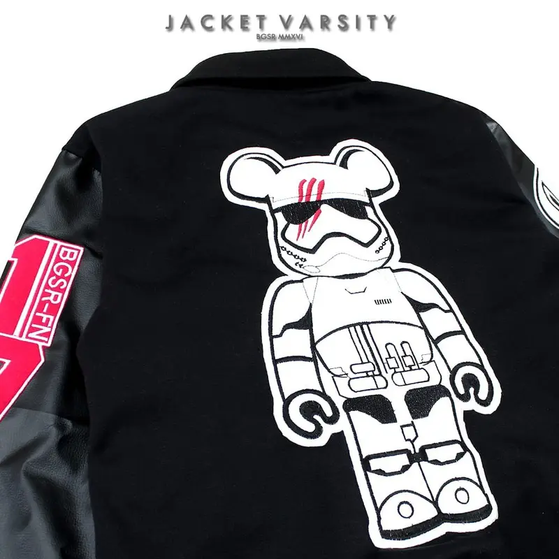 Jaket varsitY BASSEBALL Fleece Pria Casual Distro Bordir Nyaman Formal Keren Kerah Jeans  Hitam Tebal 1