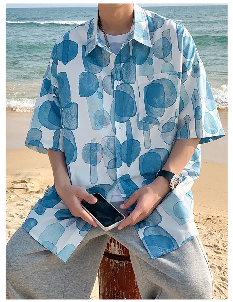 Product Introduction of Plankton Shuai flower shirt men's short sleeve summer ice silk thin inch shirt casual mid-sleeve Hawaiian shirt inch wear free ironing 16