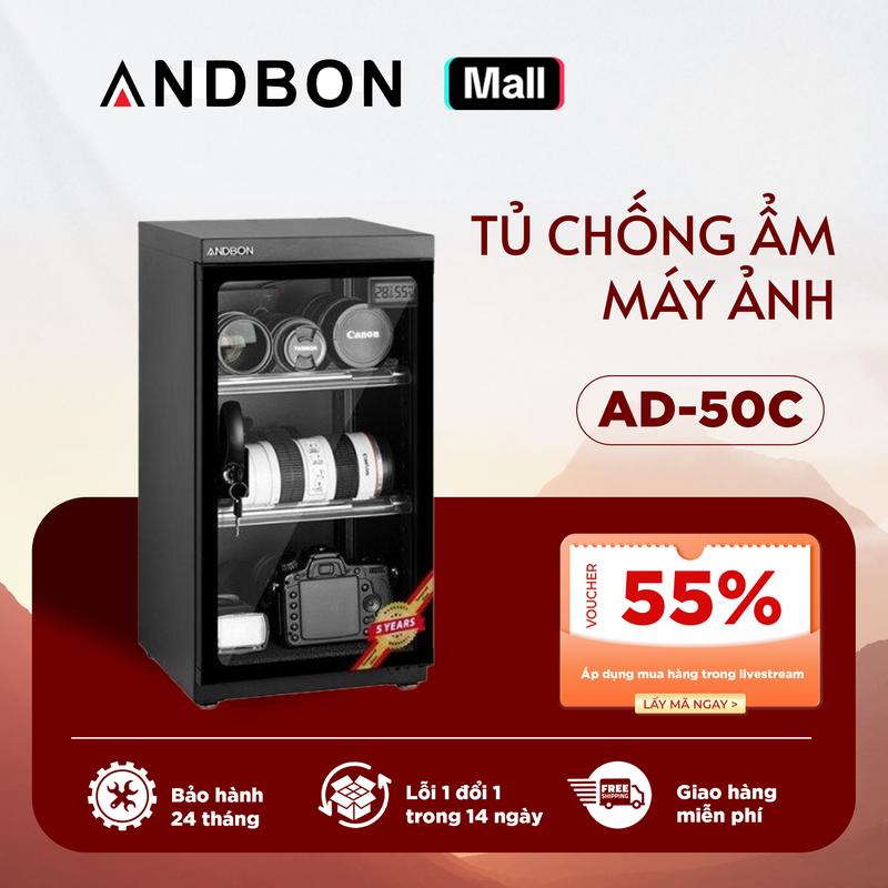Tủ chống ẩm máy ảnh Andbon AD-50C bản 50 Lít, điều chỉnh cài đặt % độ ẩm 3 ngăn tiết kiệm điện dry cabinet - Bảo hành 24 tháng