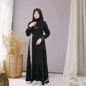 Gamis Abaya Hitam Anak Perempuan 11 12 13 14 15 16 17 Tahun Liyana Syar'i Set Pashmina Bahan Ceruty Babydoll Full Furing Variasi Rempel Abaya Remaja Aesthetic Hitam Turkey Baju Muslim Anak Kekinian Lebaran 2025 Premium Terbaru Cantik Panjang Airflow