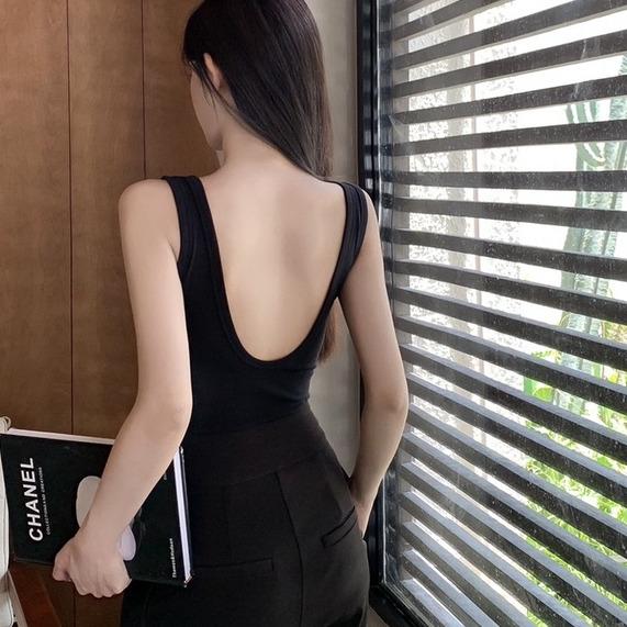 1/2pcs Pack Vest Women's Summer Backless Camisole Hot Girl Street style Tank Top With Chest Pad slim-fitting square neck vest 8