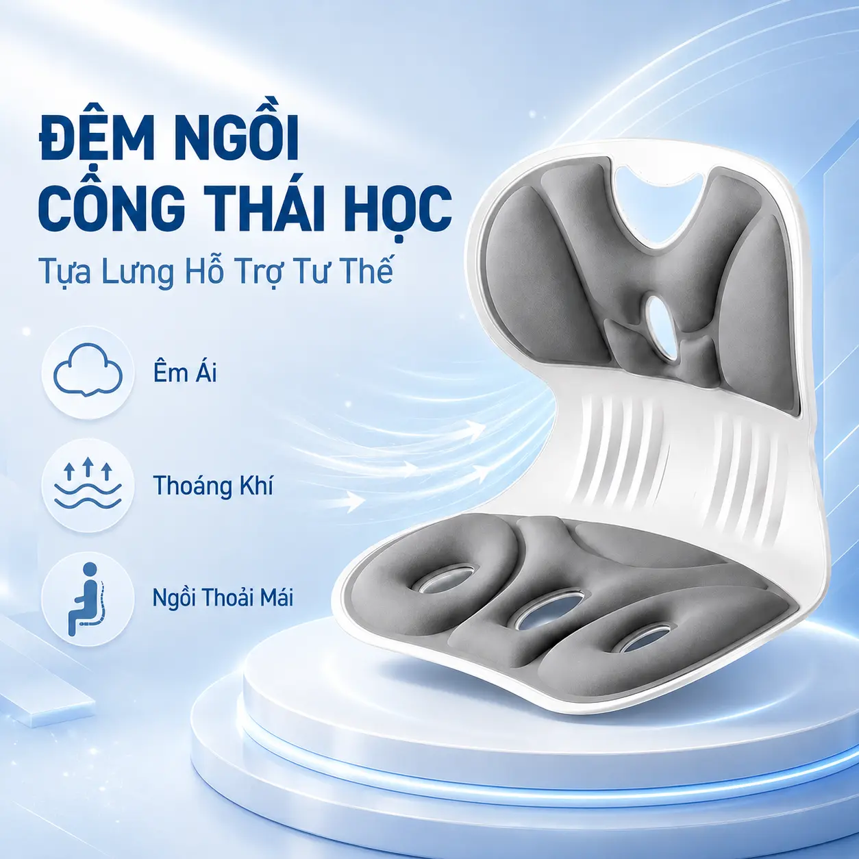 Ghế Tựa Lưng Công Thái Học Hỗ Trợ Chống Gù, Chỉnh Dáng Ngồi, Nâng Đỡ Cột Sống, Giảm Mỏi Lưng Cho Học Sinh Sinh Viên Và Dân Văn Phòng