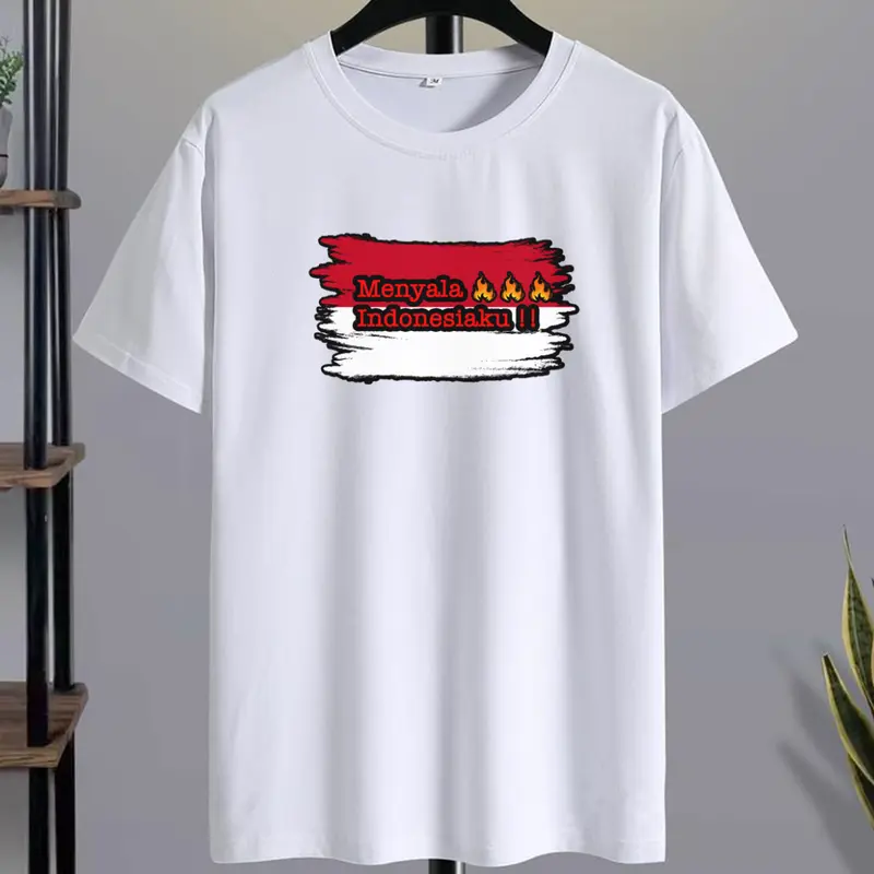 KAOS MENYALA INDONESIAKU DIRGAHAYU HUT INDONESIA 17 AGUSTUS 1945 T-SHIRT FASHION WANITA PRIA COWOK CEWEK KATUN PREMIUM DISTRO LENGAN PENDEK JUMBO PLUS SIZE 3XL 4XL 5XL CUSTOM SERAGAM PROMOSI GROSIR COD 2
