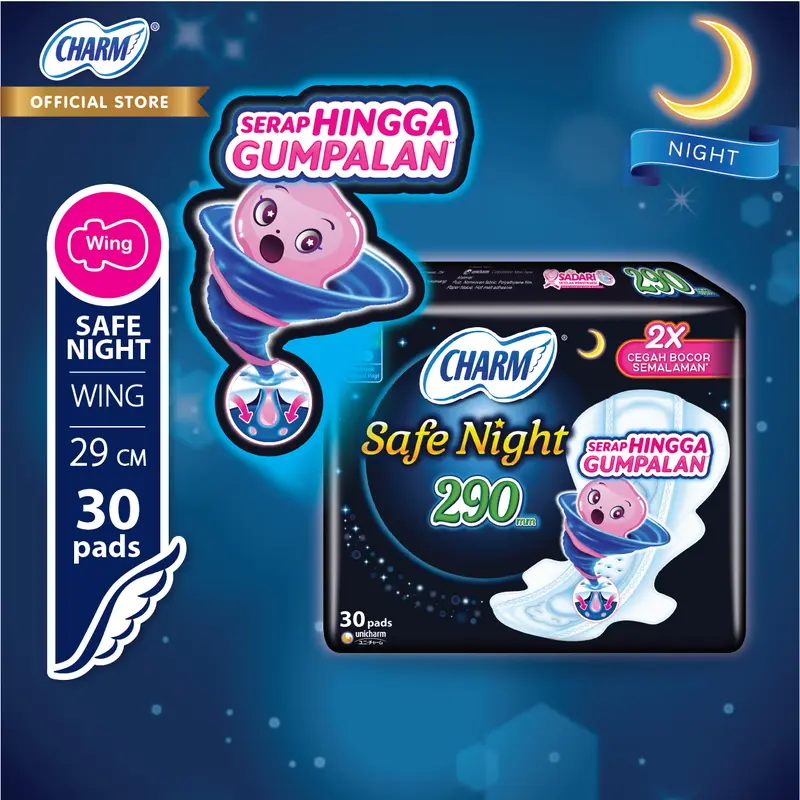 Charm Pembalut Safe Night 29cm Wing 30 pads
