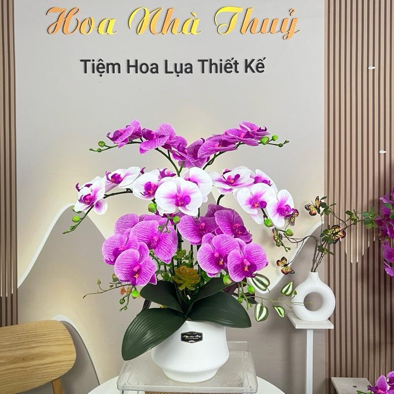 Chậu Hoa LAN HỒ ĐIỆP cao su cao cấp 7 cành hoa, hoa trang trí Decor Decor Phòng Trang Trí Nhà Để Bàn Decor Bàn Hoa giả trang trí nhà, hoa giả