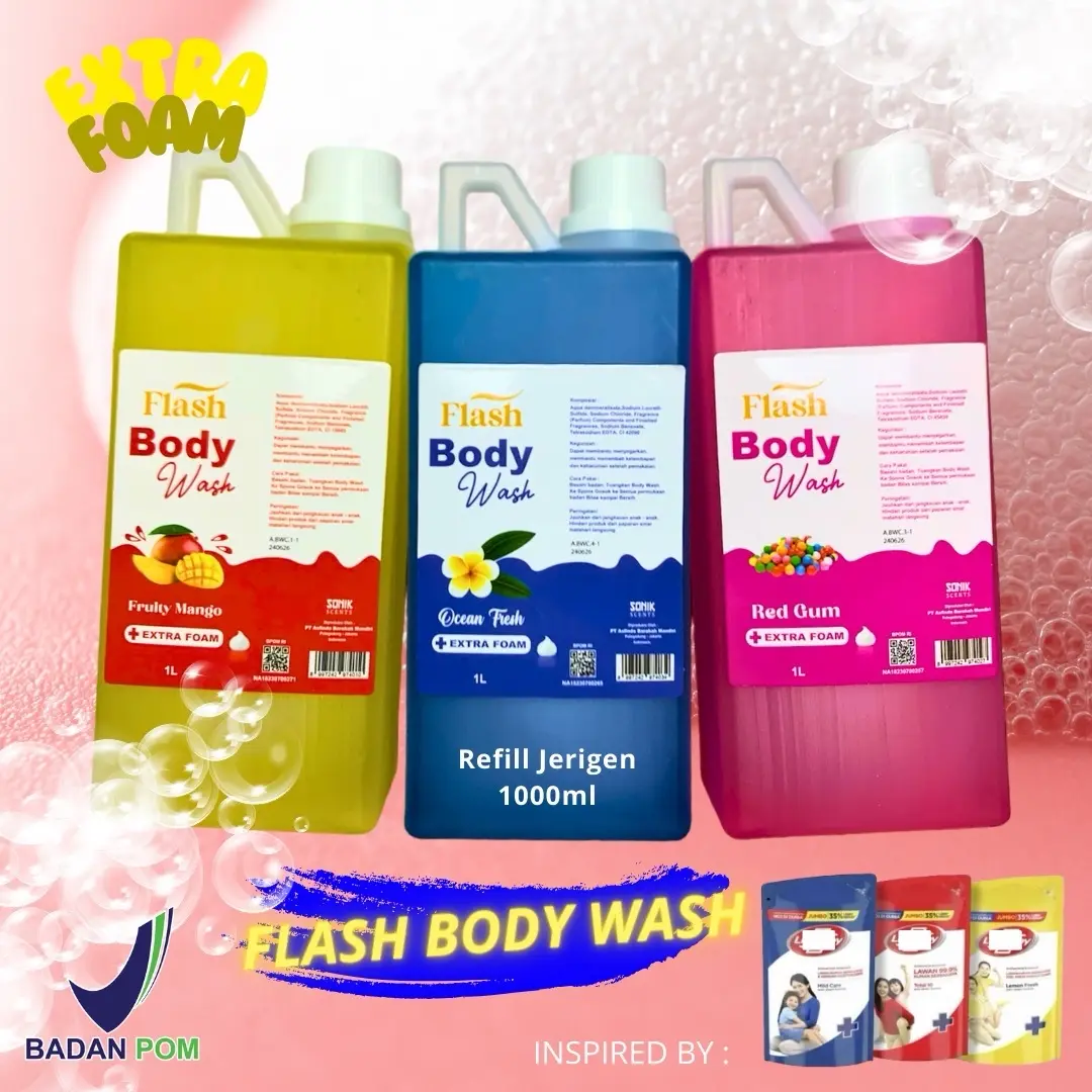 REFFIL SABUN MANDI CAIR BODY WASH 1000ML / 1 LT ANTI BAU ANTI KERINGAT BPOM