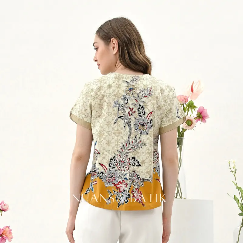 Nuansa Batik Blouse Batik Model Koin Lengan Pendek Bahan Katun Stretch 2