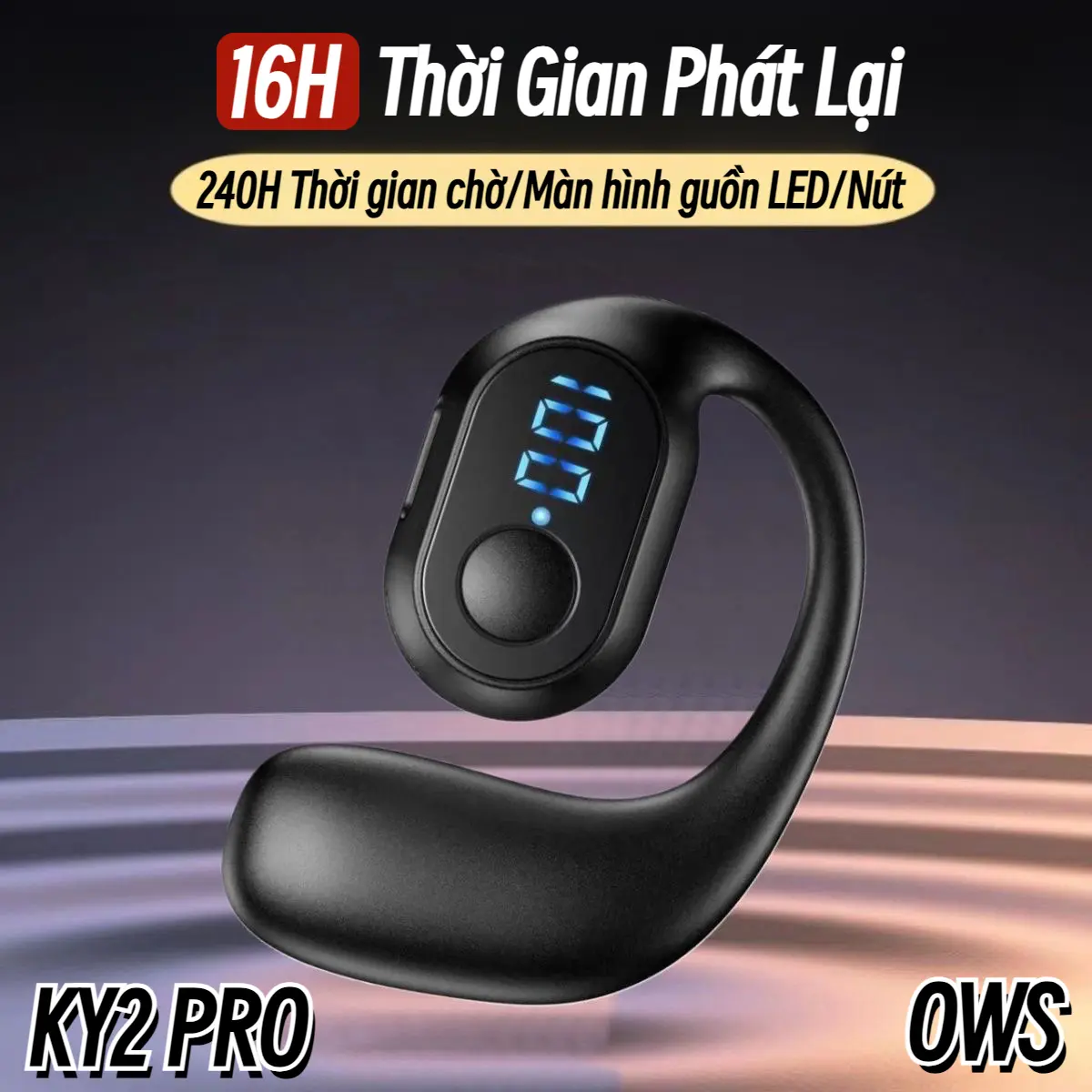 OWS KY2 PRO Tai nghe một tai, Không dây Bluetooth, Âm thanh nổi,Âm trầm đích thực, Pin dung lượng lớn với thời gian phát lại 16H, Màn hình hiển thị nguồn LED, Nút điều khiển trên tai