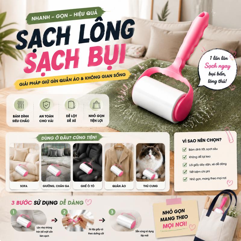 Con lăn dính bụi đa mục đích, ống lăn kèm giấy thay thế, thích hợp ch