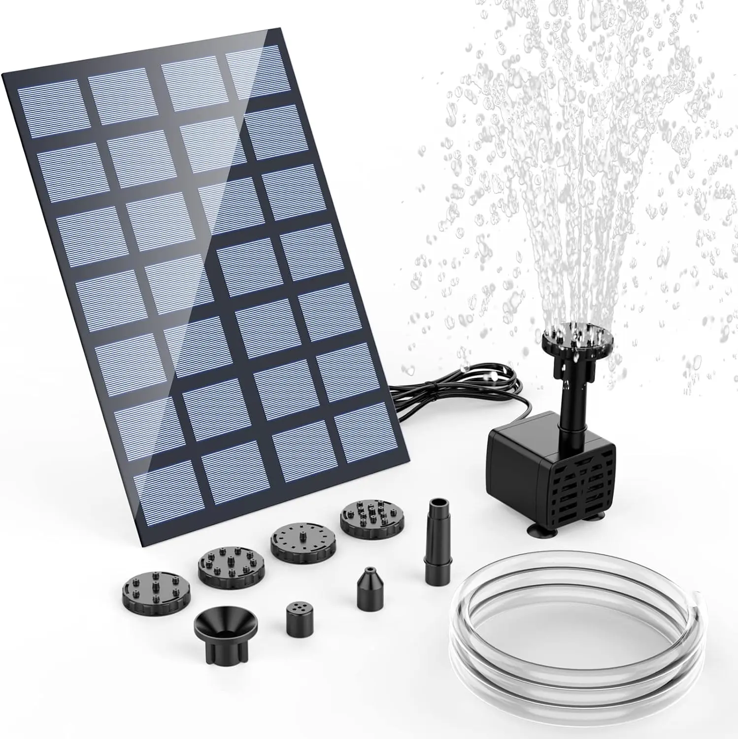 AISITIN Solar Fountain Pump, 2.5W Solar Powered Water Pump Solar Panel Kit Water Pump Submersible Pump Solar Powered Water Feature with 6 Nozzles and Transparent Hose for Pond,Fountain,BirdBath,Garden