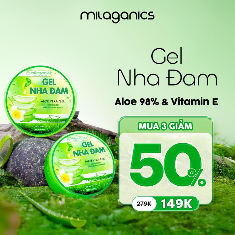 MUA 3 GIẢM 50% Gel Nha Đam Dưỡng Da Cấp Ẩm MILAGANICS - Gel Lô Hội Làm Mềm Dưỡng Da Tay Aloe Vera 98% Gel Dưỡng Ẩm Cho Nam Nữ Tinh Chất Nha Đam Tươi Đắp Mặt Women Làm Đẹp Da Chăm Sóc Da Ủ Tóc Skincare Mask Phục Hồi Nhả Nắng Cháy Nắng Da