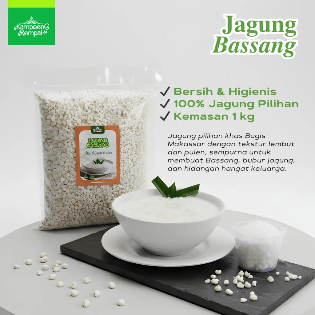 Jagung Bassang Khas Sulawesi 1Kg | Jagung Ketan Putih Kampoeng Rempah