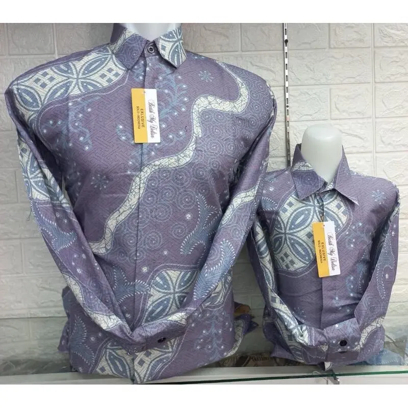 BAJU BATIK SERAGAM COUPLE AYAH ANAK BAHAN KATUN PREMIUM, AYAH BERLAPIS FURRING ANAK TIDAK BERLAPIS FURRING batik couple anak ayah burgundy Panjang Motif 0