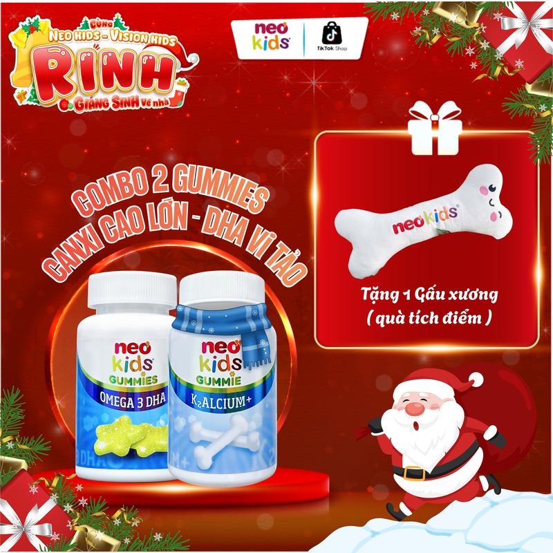  Combo Viên nhai Canxi và Omega 3 DHA Neokids bổ sung canxi vitamin D3 K2 DHA Cholin giúp bé thông minh xương chắc khỏe hỗ trợ tăng chiều cao và khả năng tập trung tăng trí nhớ khi học cho bé 