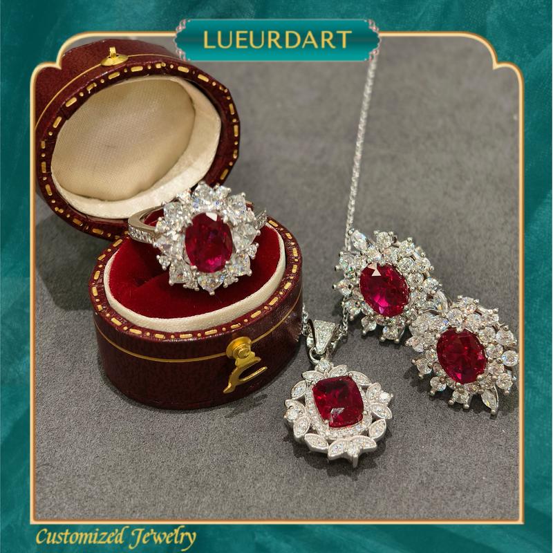 Product Introduction of Red vintage European style necklace Ring earrings 3-piece set 925 6