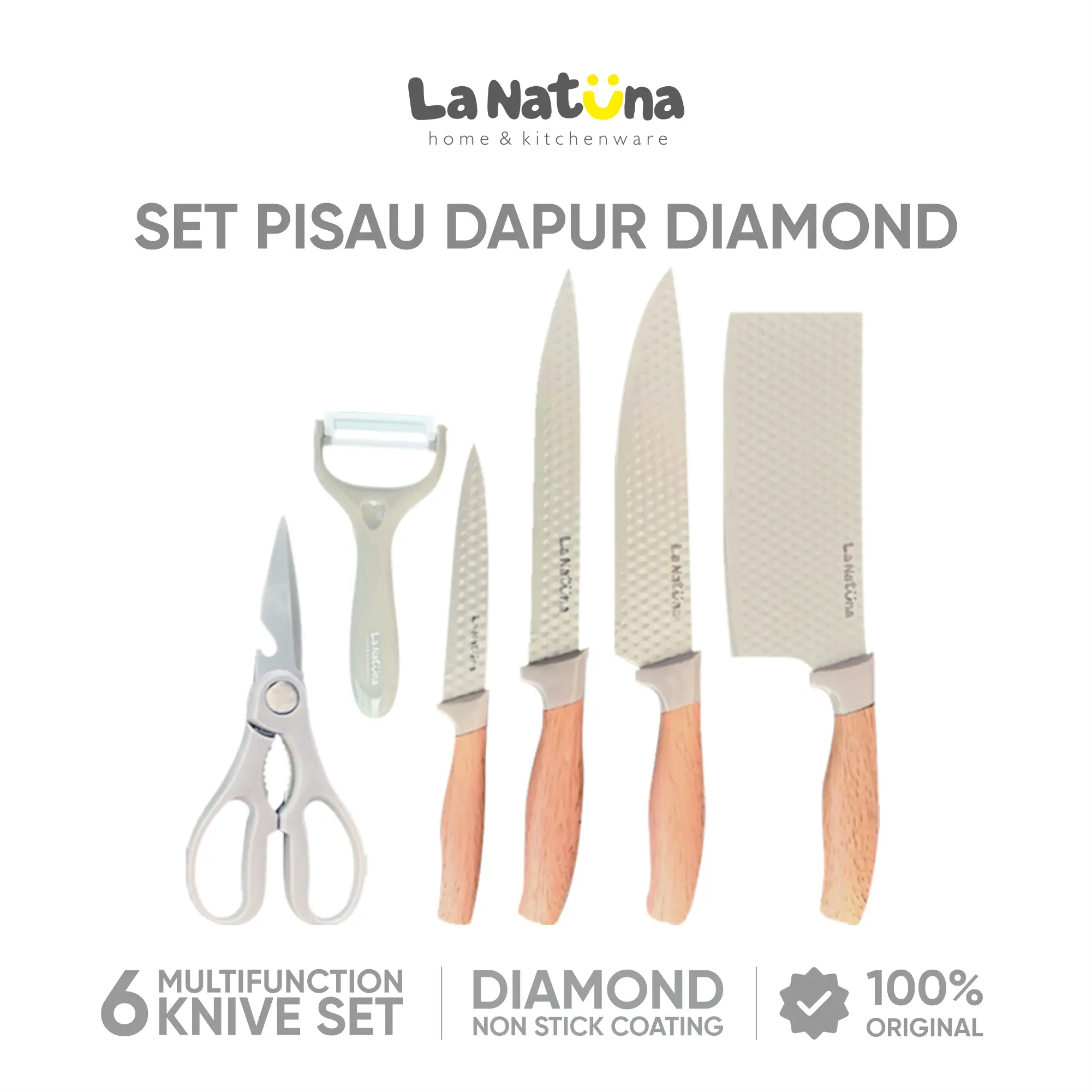 La Natuna Pisau Dapur Set Modern 6 in 1 Pcs Diamond Coating Knives Gift Set