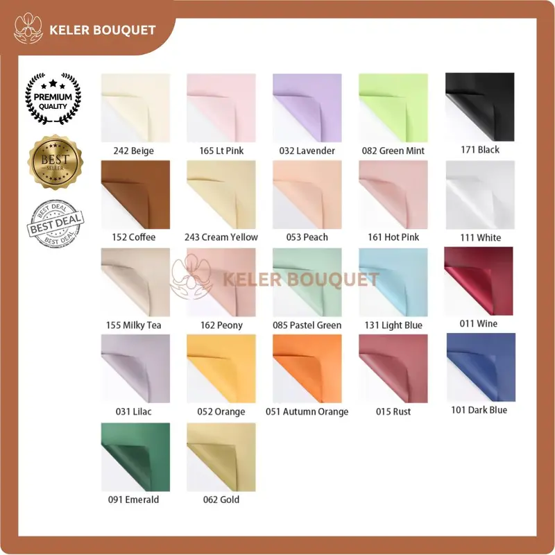 (Isi 20 lembar) Kertas Buket Cellophane Wrapping Paper Buket Warna Matte Solid Bunga florist Varian Warna Gaya Korea Anti Air Plastic Foto 0