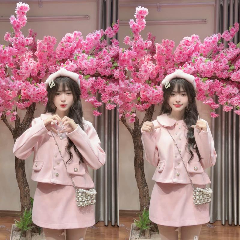 XẢ KHO NGHỈ BÁN SET 3 CHI TIẾT Kozoda - KÈM MŨ Set Áo dạ kiểu nữ S213 họa tiết khuy layer phong cách đáng yêu tiểu thư form rộng dài tay dày dặn thu đông Hàn Quốc Kozoda cho nữ