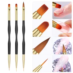 BORN PRETTY Sikat Kuku Gel UV 3Pcs Set Kepala Ganda Ultra-thin Line Drawing Pen untuk Desain Kuku Prancis Akrilik Kualitas Baru 52549