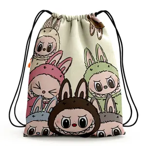 Tas Serut Labubu Full Print Anti Air Travel Wanita Terbaru Kanvas Tebal