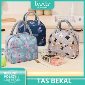 Livitr TAS BEKAL ANTI AIR LUNCH BAG THERMAL INSULATION Makanan Oxford Tebal Lapisan Foil 22x12x17 cm