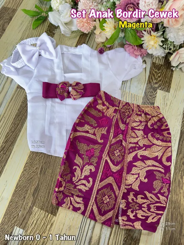 Setelan Kebaya Sifon Anak Perempuan dan Bawahan Kamen Bordir Free Selendang Bali 3