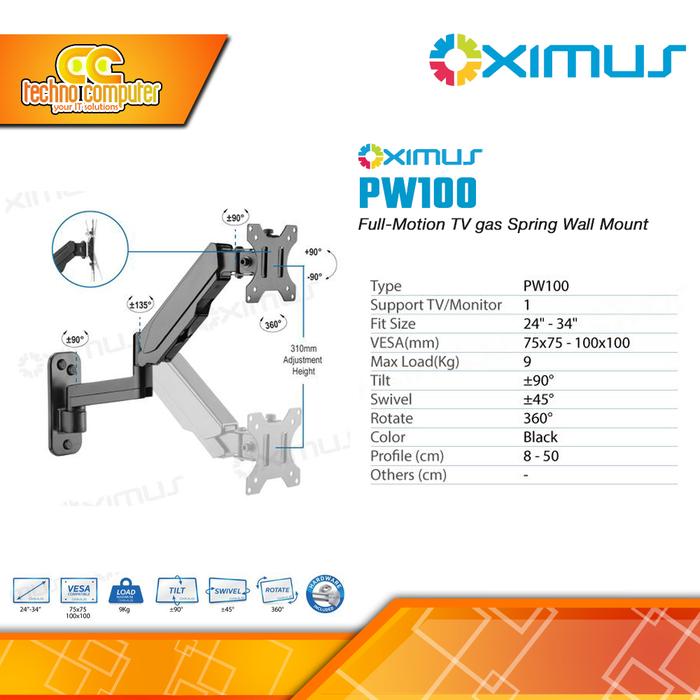 Gambar Bracket Monitor TV 24-34inch OXIMUS PW100 Gas Spring Wall Mount Bracket dari Techno Computer Bali Kota Denpasar Tokopedia