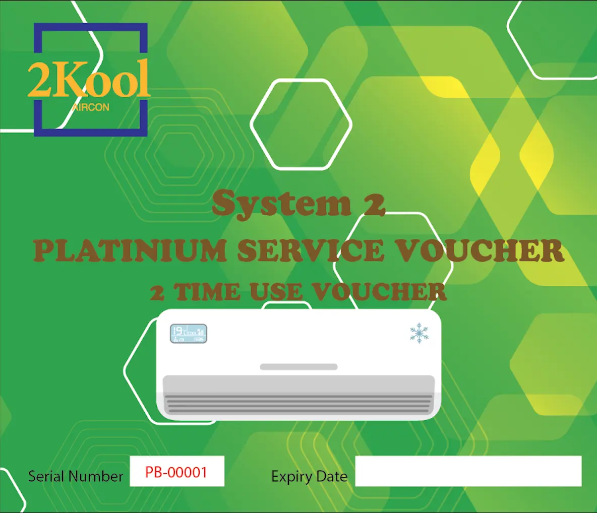 2Kool Aircon System 2 Platinium Service Voucher (Two Time Use)-Physical Voucher