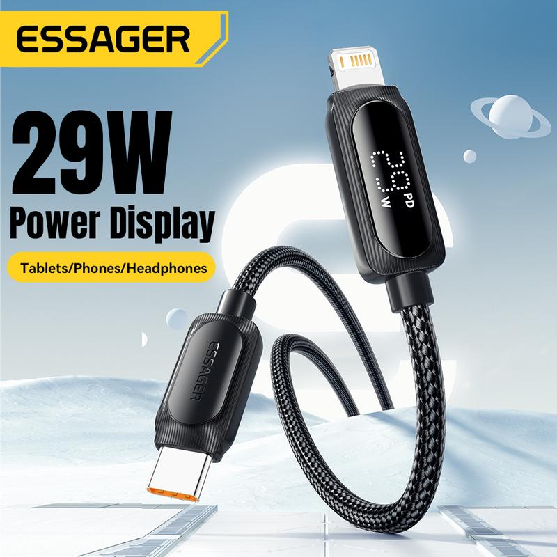 Cáp USB C, Essager, Dành Cho iPhone 14 13 12 11 Pro Max Xs, Dây Màn Hình Kỹ Thuật Số, Sạc Nhanh PD 29W, Type C Sang Lightning, Dây Dữ Liệu