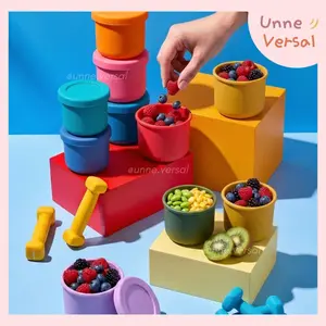 [ Unne.versal ] - Kotak Bekal silicone bulat untuk buah/wadah oatmeal /sup/MPASI Baby/Food Container Box/ Kotak Mpasi bayi/size 250 ml/bumbm/wadah oatmeal/ chia seeds/wadah sup anti tumpah bpa free/ cup serbaguna oat/buah/ premium quality/food grade