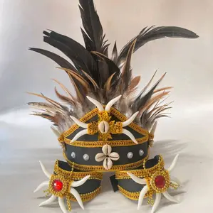 Mahkota Taring Dayak Kerang Papua Dan 2 Gelang, Cocok untuk acara Seni Tari, Karnaval, dan Acara Lainnya | Untuk Anak Hingga Dewasa Cewek Dan Cowok